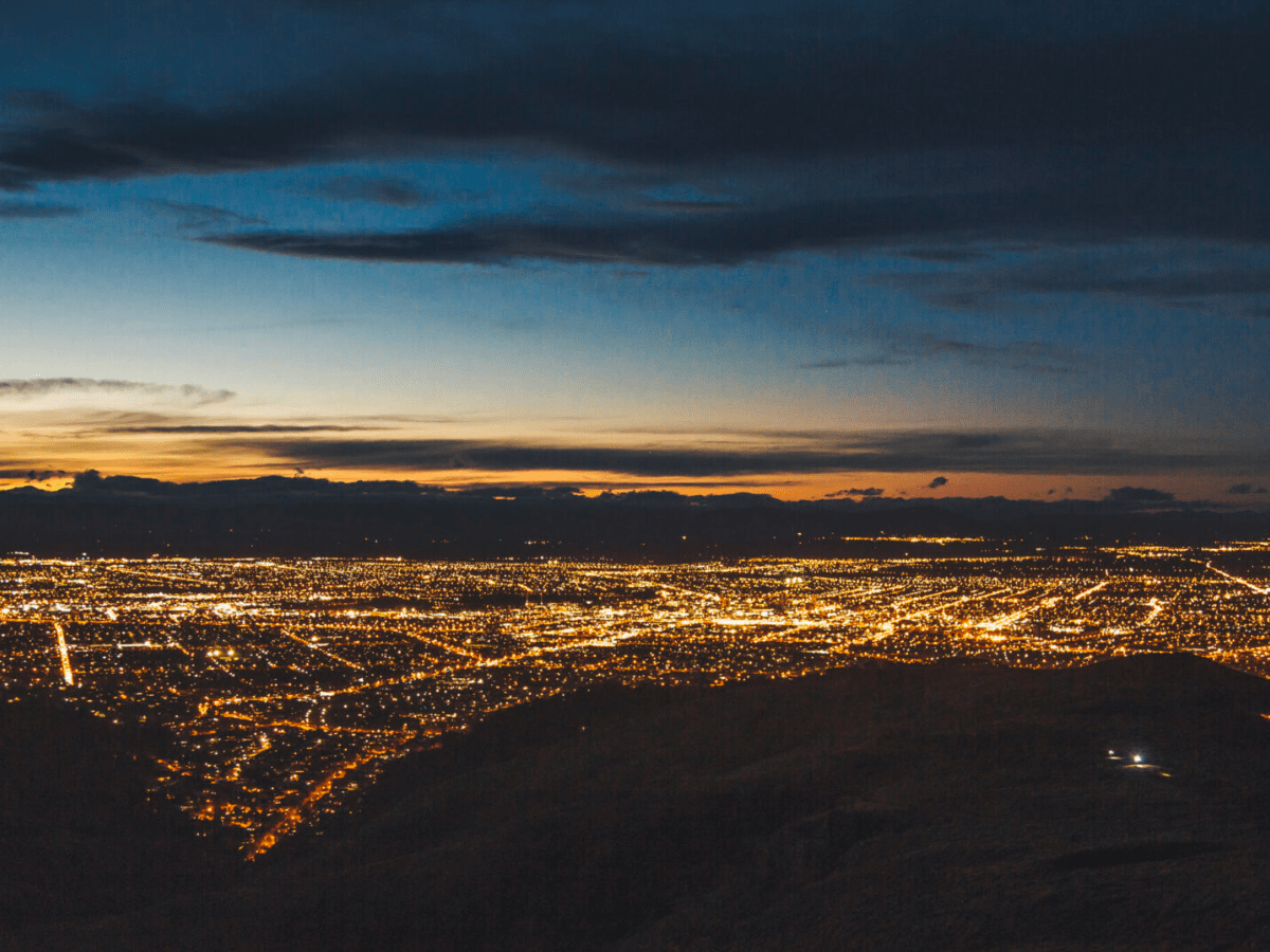 City lit up at night